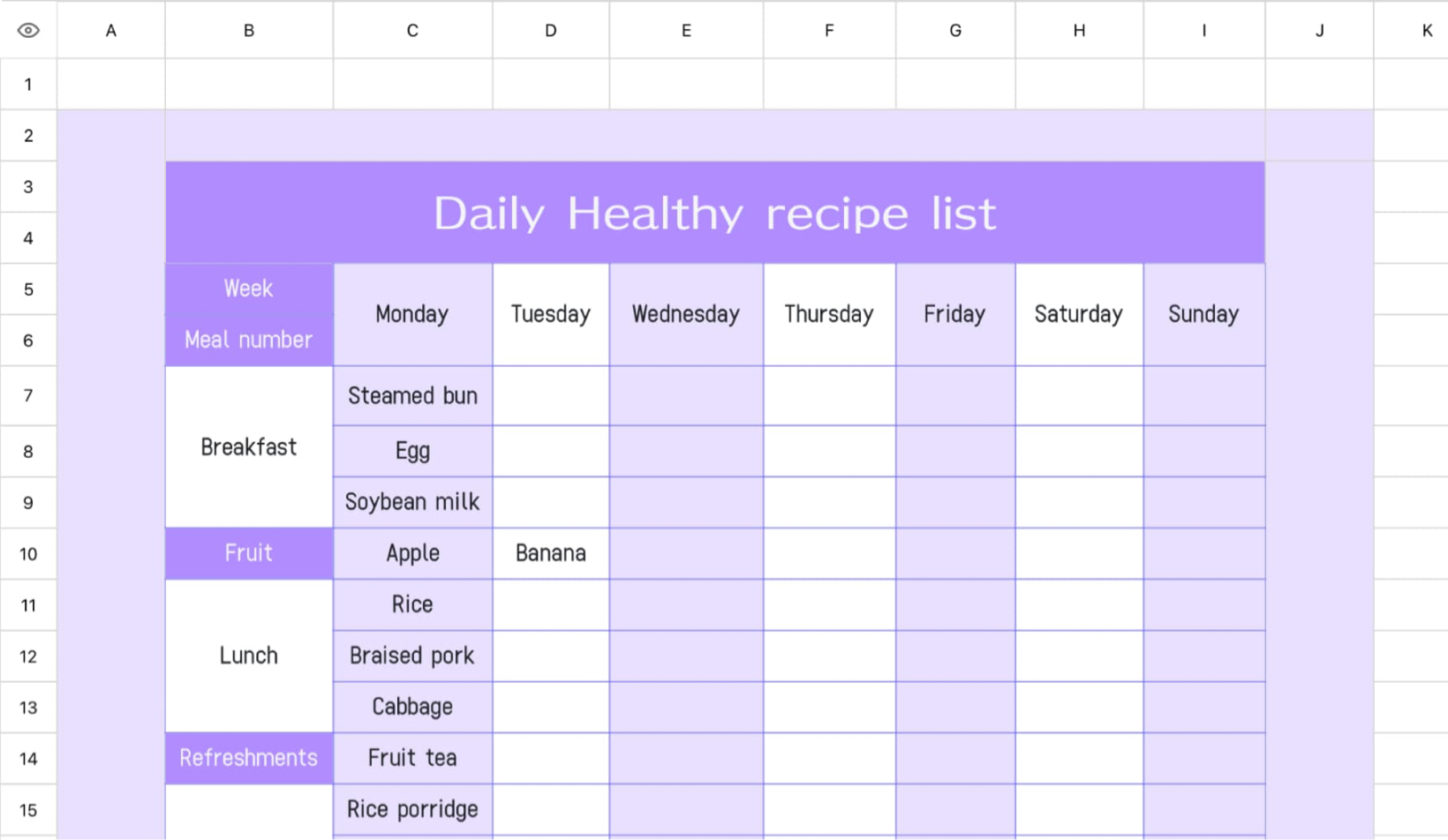 Daily health recipe list